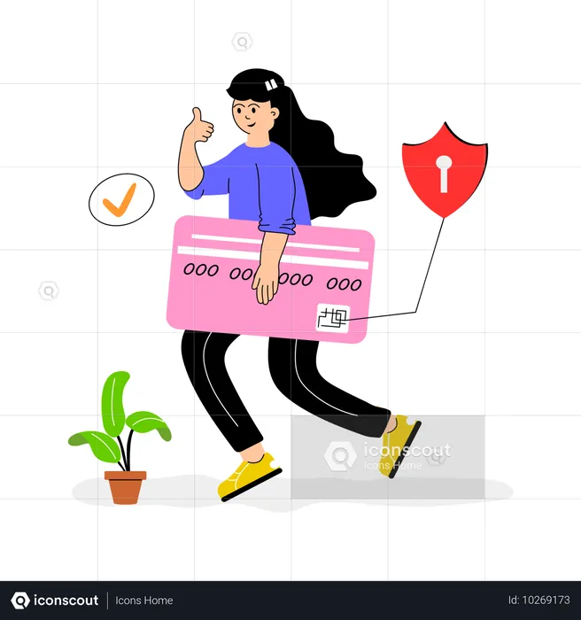 Woman using ATM card with security chip  Illustration