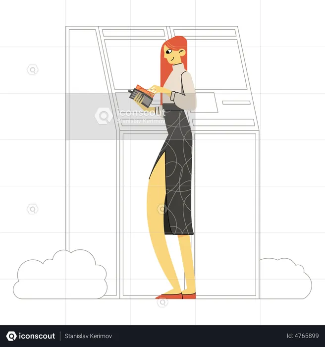 Woman using bank ATM  Illustration