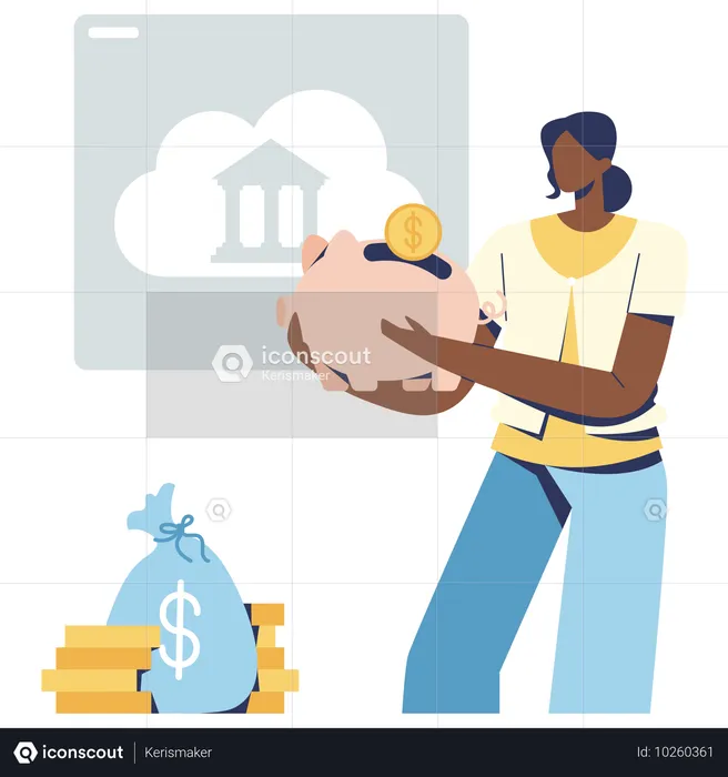 Woman using bank savings account  Illustration