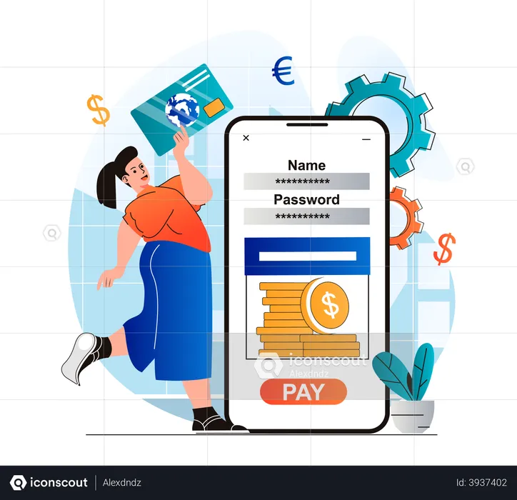 Woman using banking app  Illustration