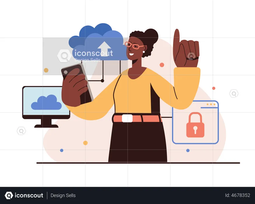 Woman using cloud computing  Illustration