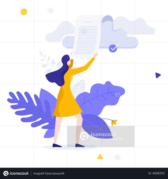 Woman using cloud data storage service  Illustration