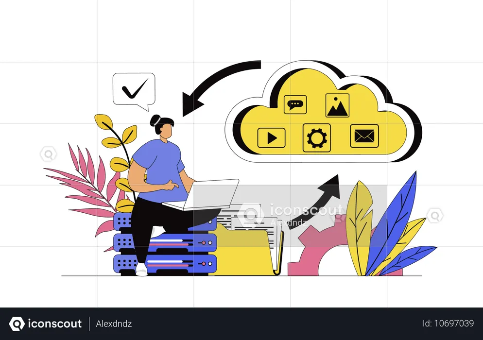 Woman using cloud storage  Illustration