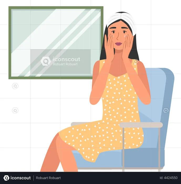 Woman using cosmetic cleansing gel to clean her face  Illustration