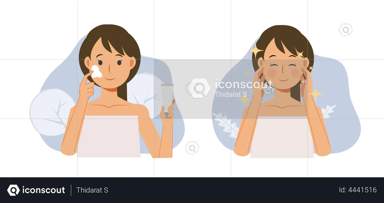 Woman using cosmetic cream on face  Illustration