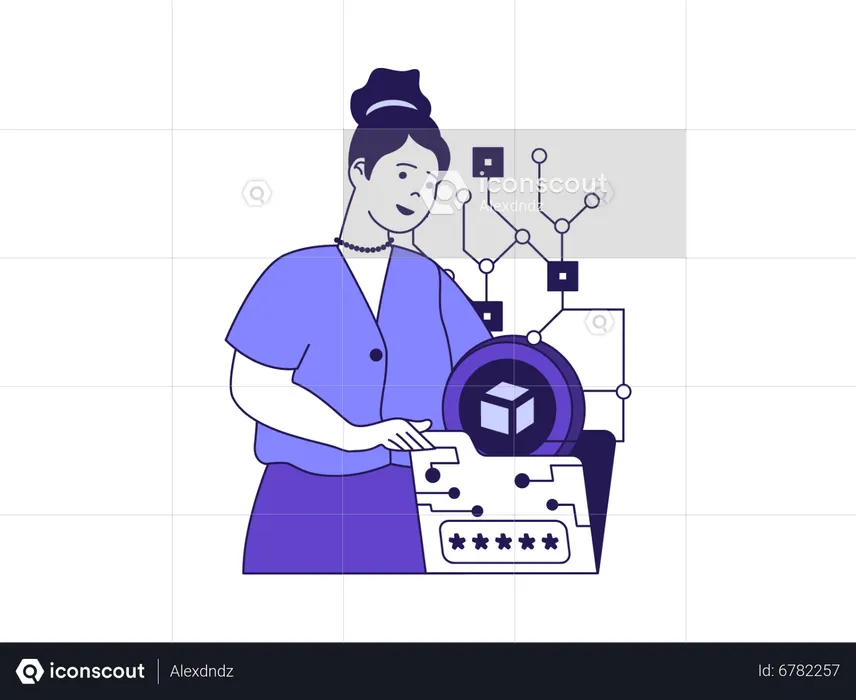 Woman using cryptocurrency network  Illustration