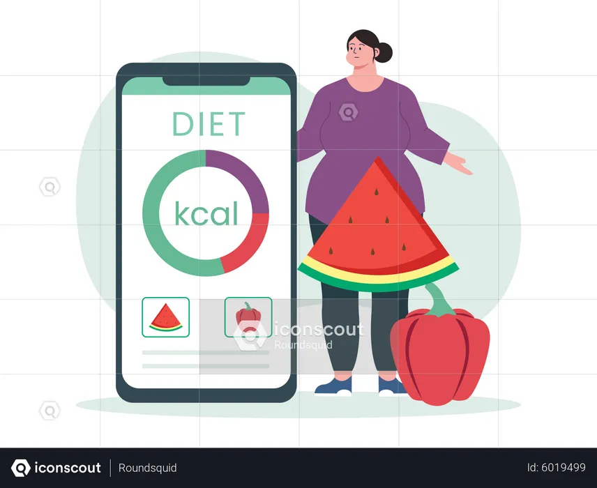 Woman using diet tracking app  Illustration