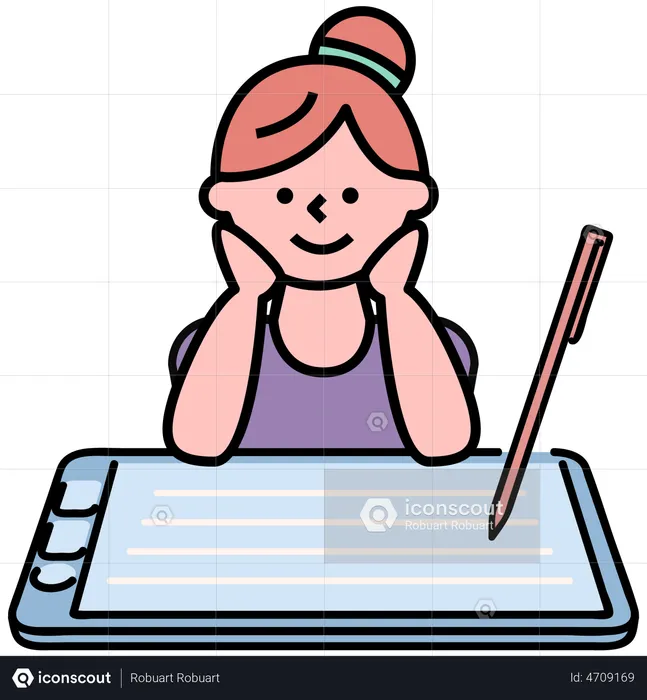 Woman using digital pencil  Illustration