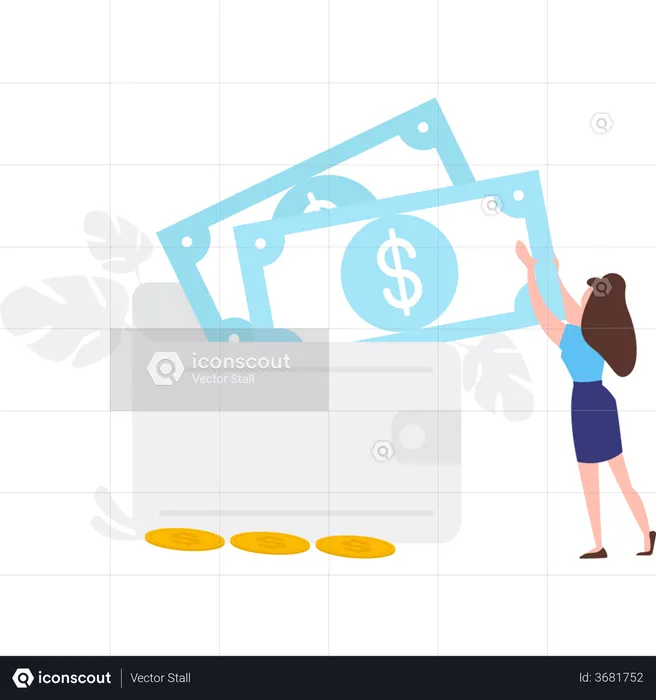 Woman using digital wallet  Illustration