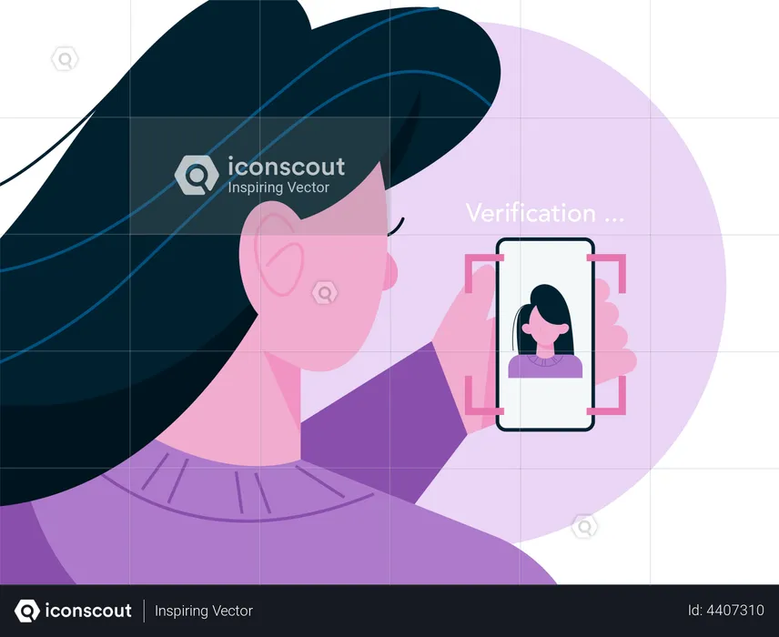 Woman using face unlock security  Illustration