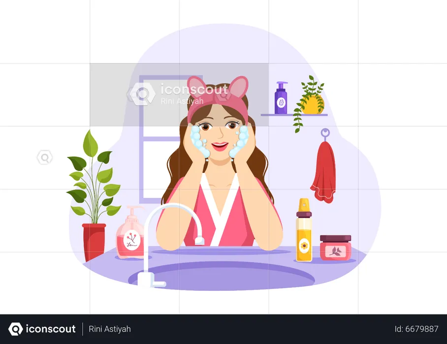 Woman using face wash  Illustration