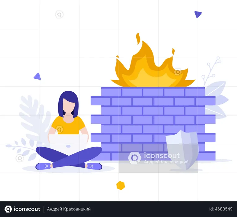 Woman using firewall security  Illustration