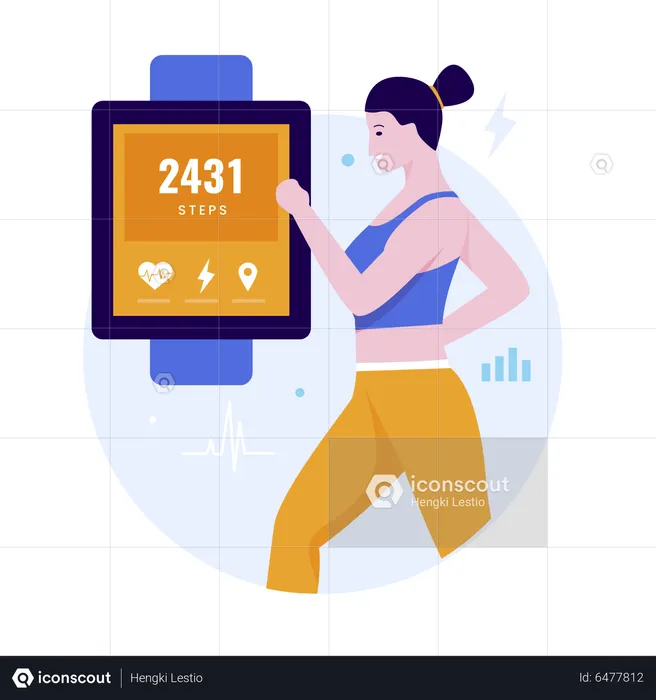 Woman using fitness tracking watch  Illustration