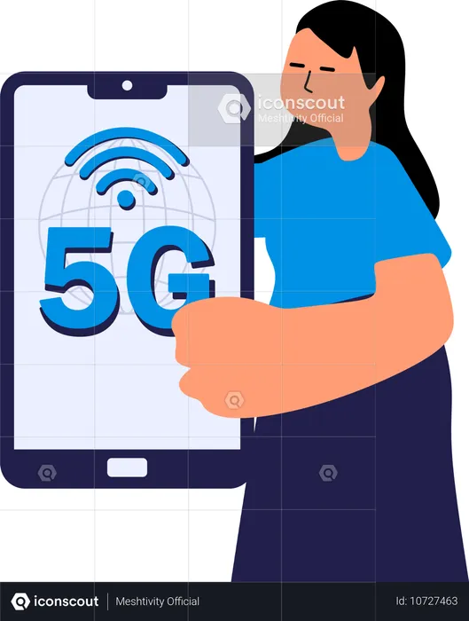 グローバル 5G 接続を利用する女性  イラスト