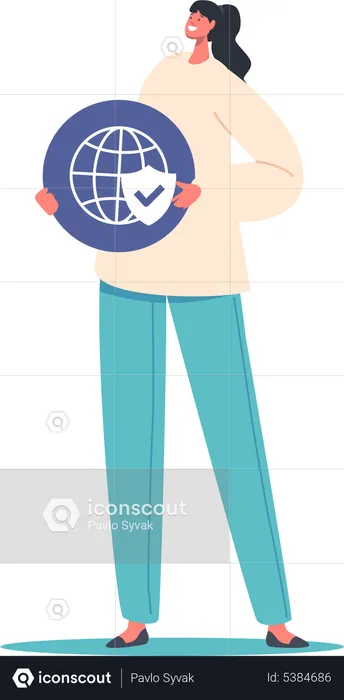 Woman using global security  Illustration