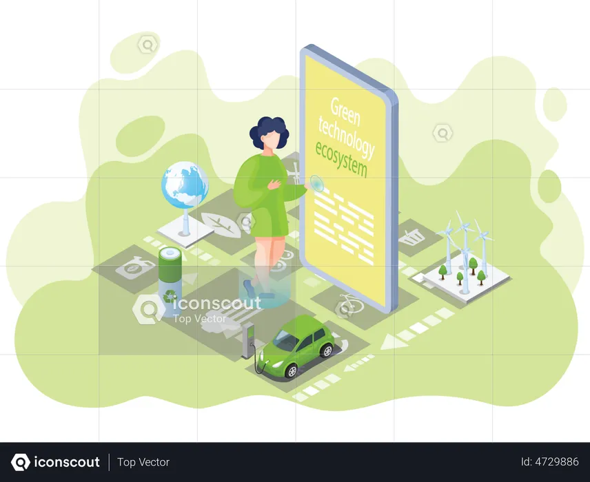 Woman Using Green Technology  Illustration