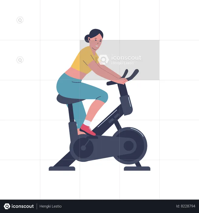 Woman using gym cycle  Illustration