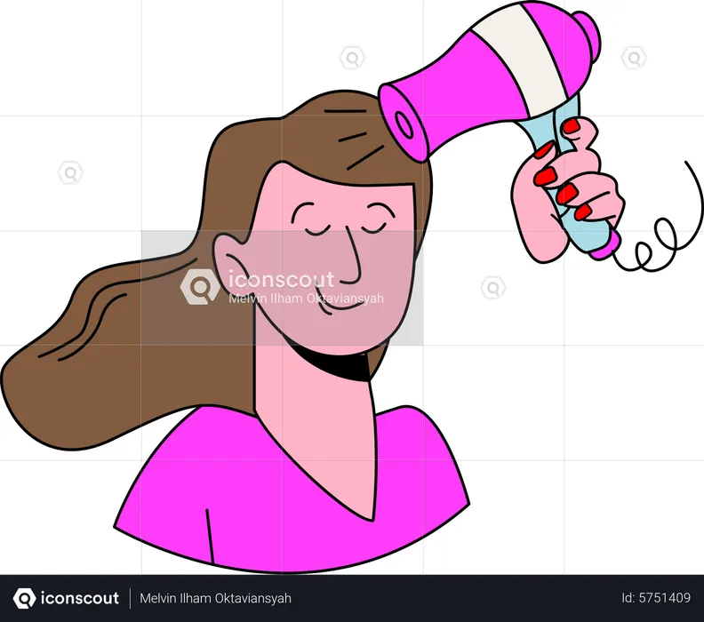 Woman using Hairdryer  Illustration