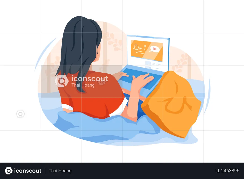 Woman using internet for live video streaming  Illustration