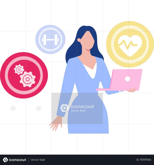 Woman using laptop checkin online health  Illustration