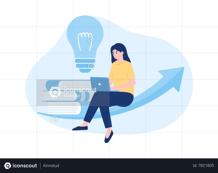 Woman using laptop for distance learning  Illustration