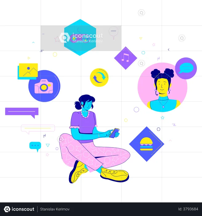 Woman using mobile applications  Illustration
