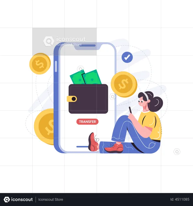 Woman using mobile bank wallet  Illustration
