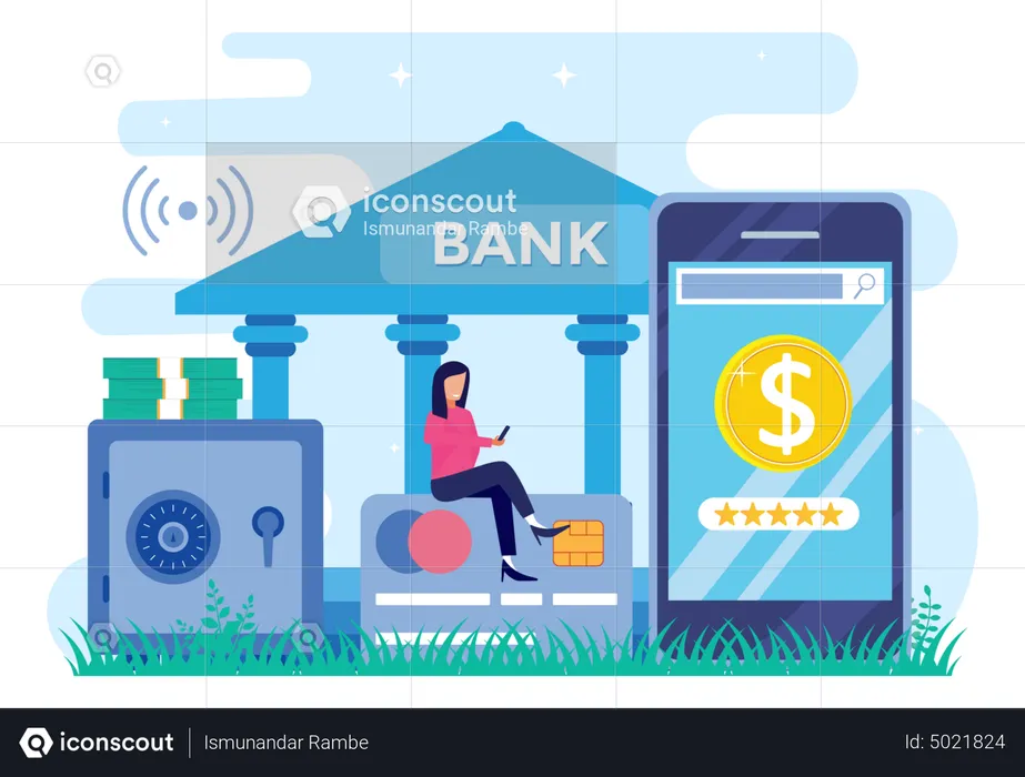 Woman using mobile banking facility  Illustration