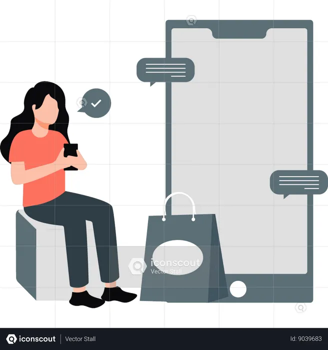 Woman using mobile for online shopping  Illustration