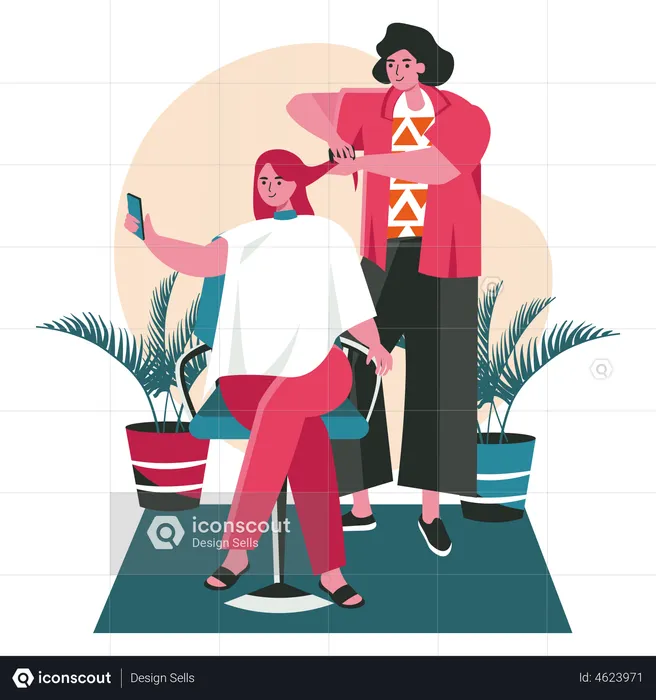 Woman using mobile in beauty parlor  Illustration