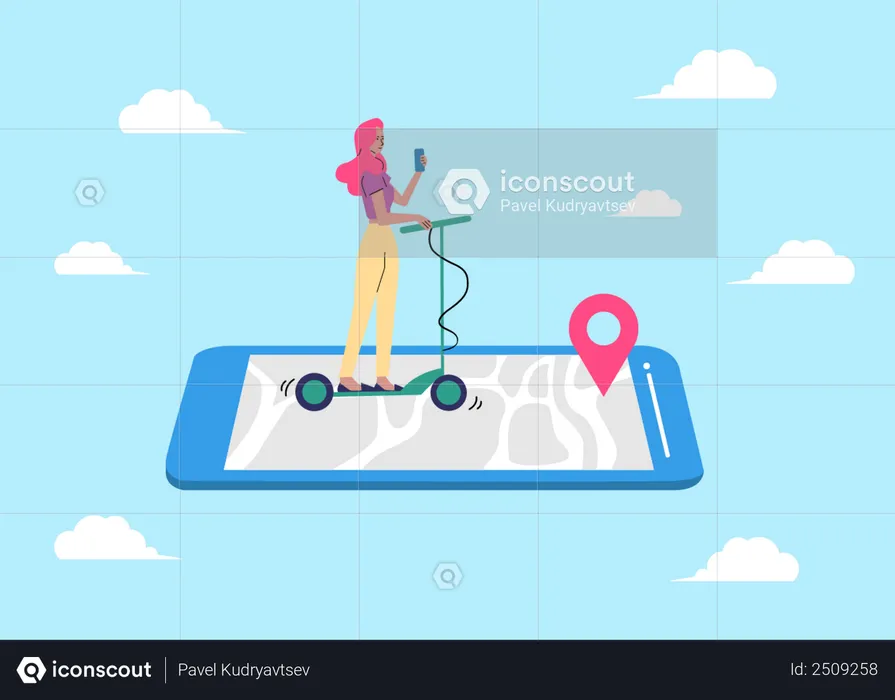 Woman using mobile phone for navigation  Illustration