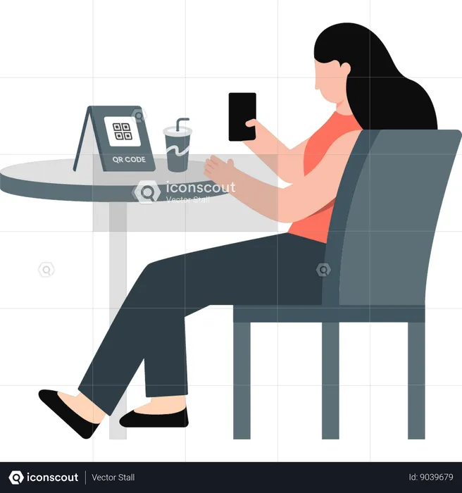 Woman using mobile phone scanning qr code  Illustration