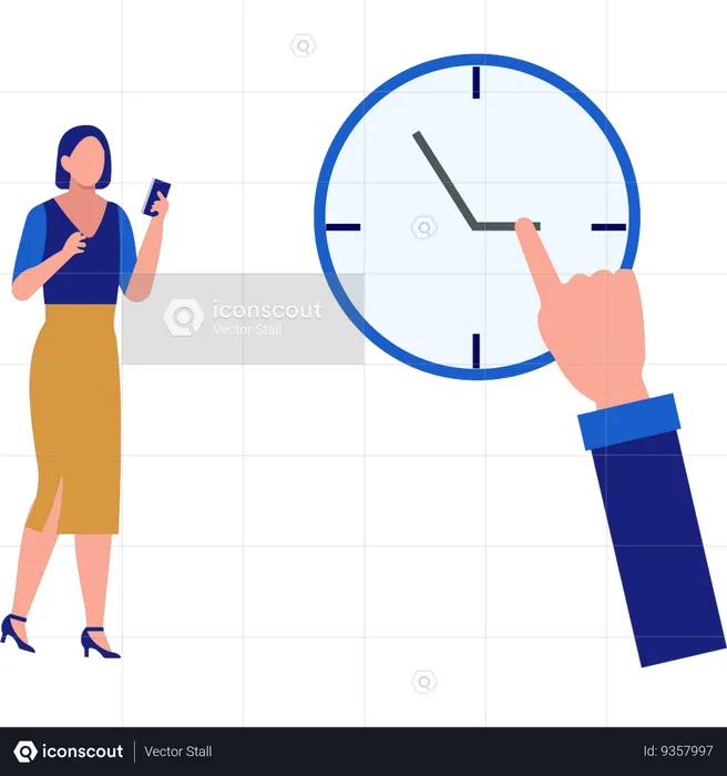 Woman using mobile to set time  Illustration