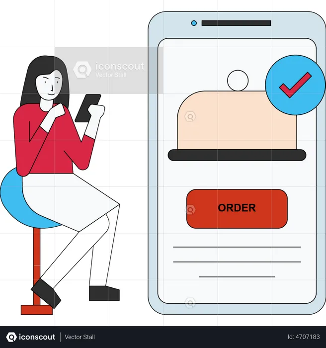 Woman using online food order  Illustration
