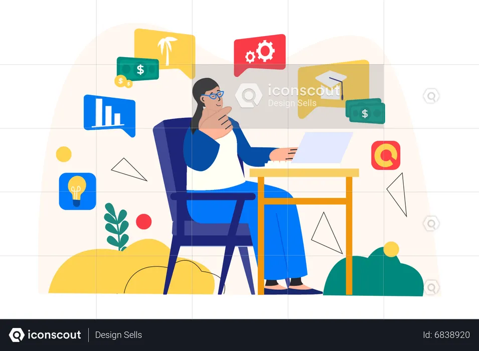 Woman using online money management tool  Illustration