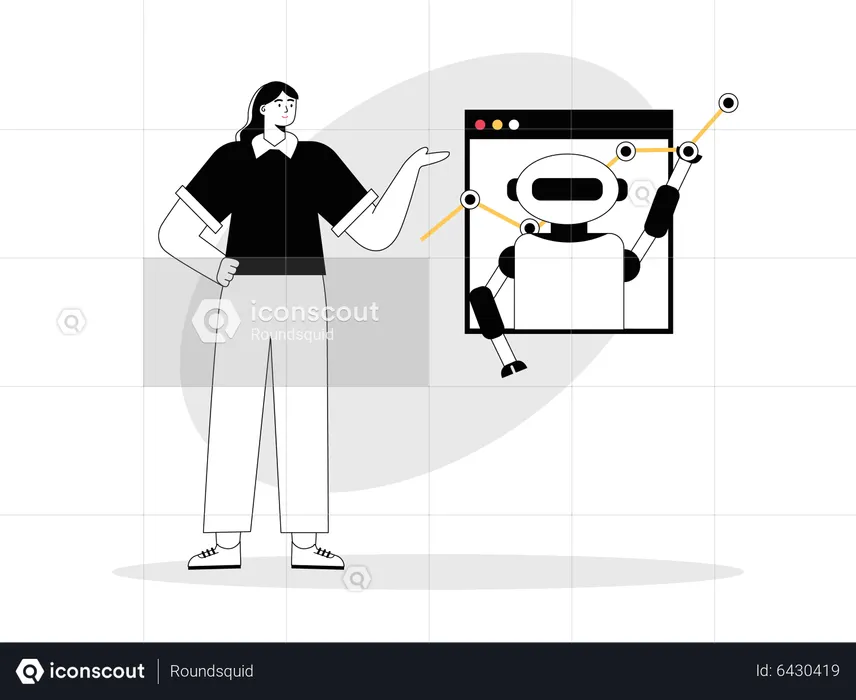 Woman using online trading bot  Illustration