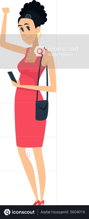 Woman using phone while standing  Illustration