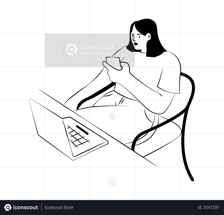 Woman using phone while working on laptop  Illustration