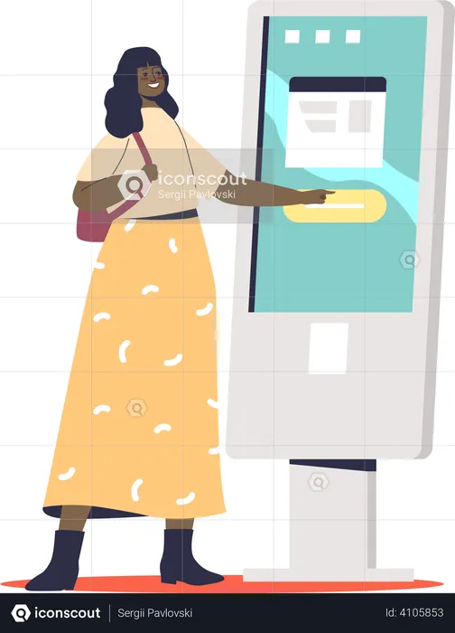 Woman using self-service payment  Illustration