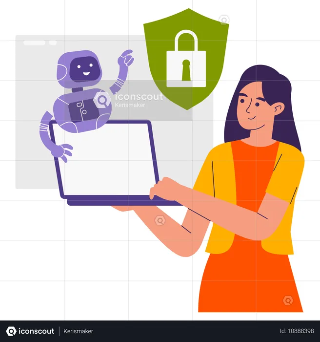 Woman using smart AI security bot  Illustration