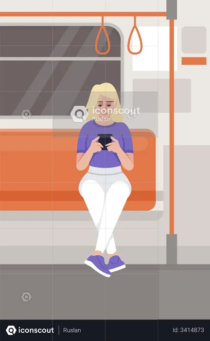 Woman using smartphone in train  Illustration