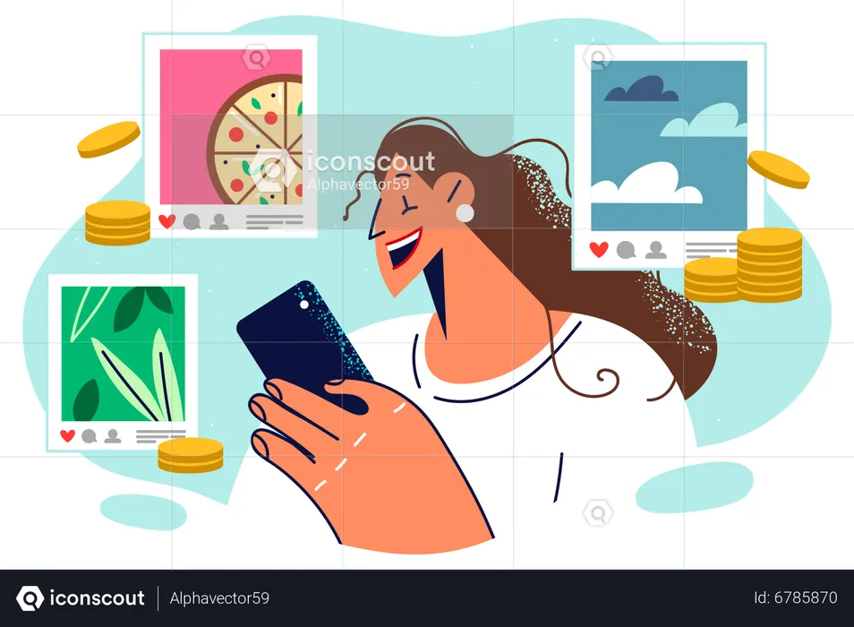 Woman using social media  Illustration