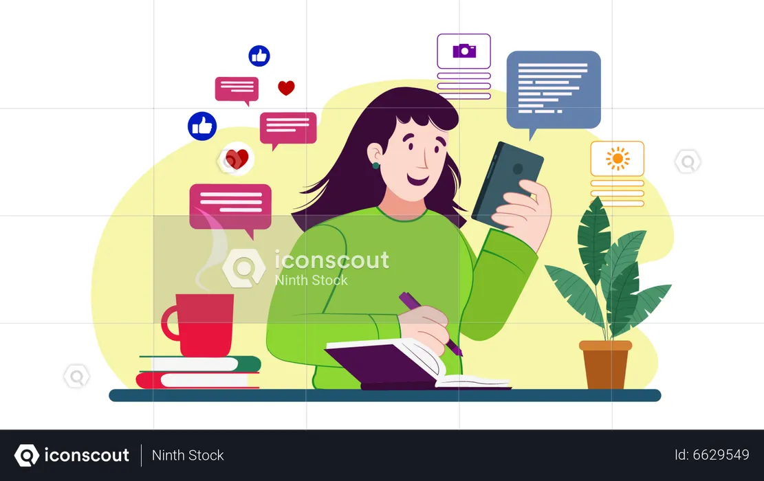 Woman Using Social Media App  Illustration