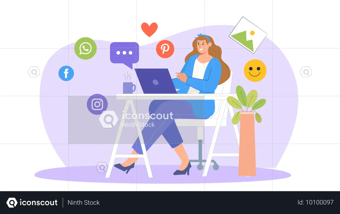 Woman using social media  Illustration