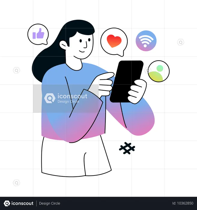 Woman Using Social Media  Illustration