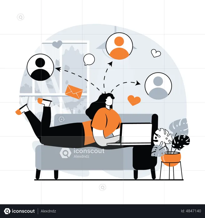 Woman using social media network  Illustration