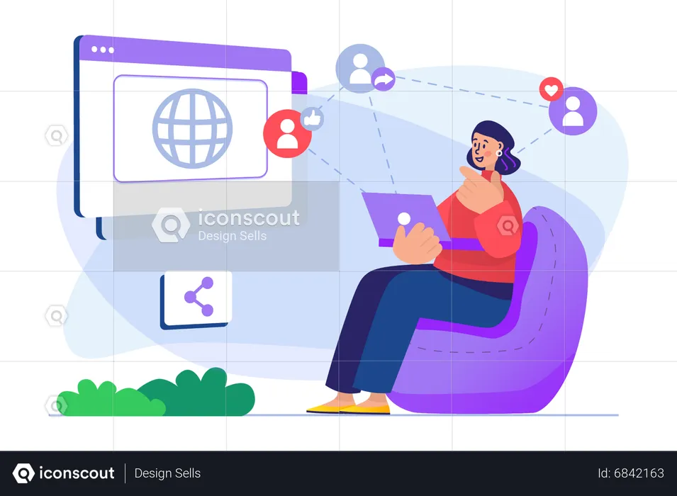 Woman using social media network  Illustration