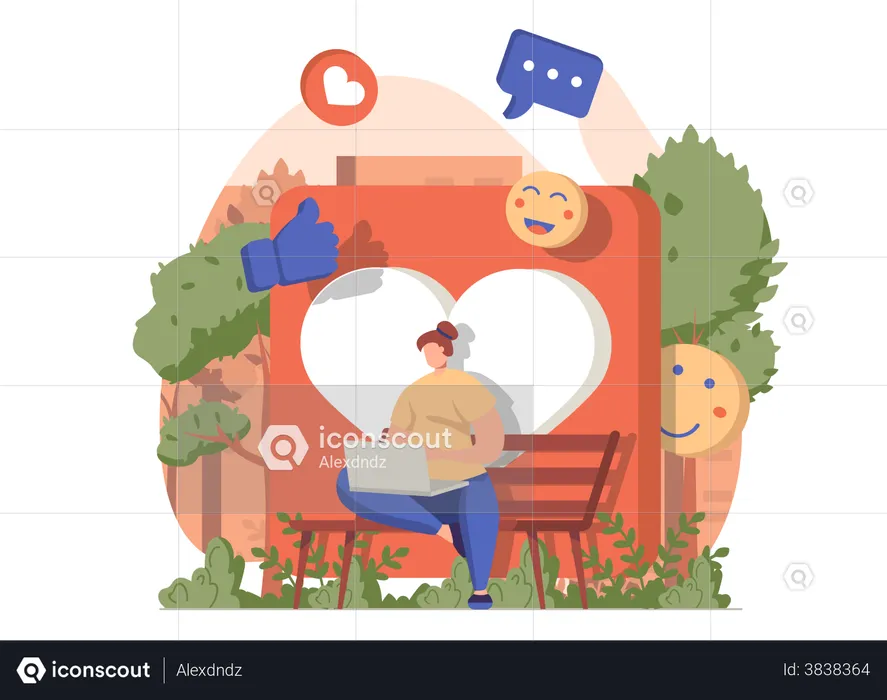 Woman using social media platform  Illustration
