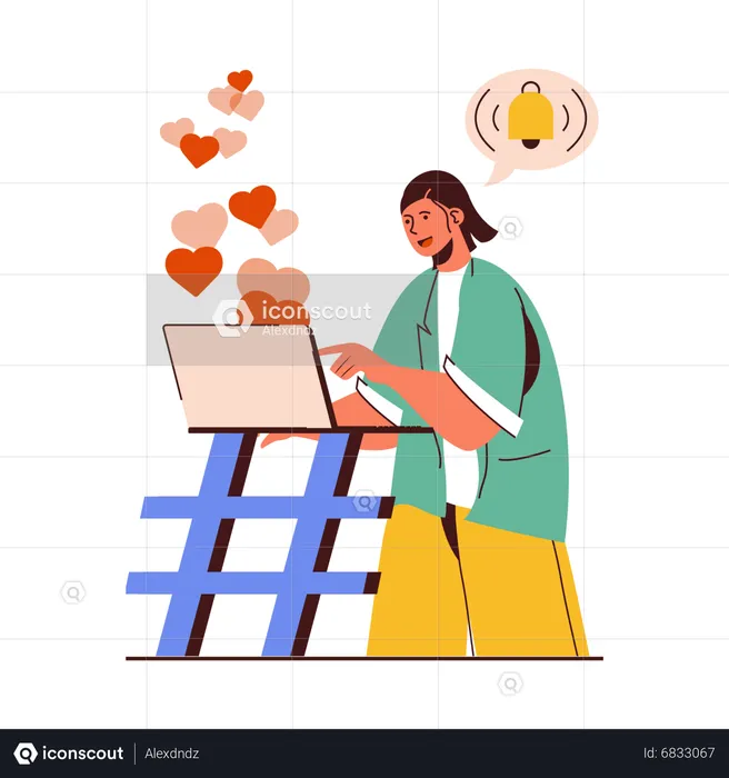 Woman using social network  Illustration
