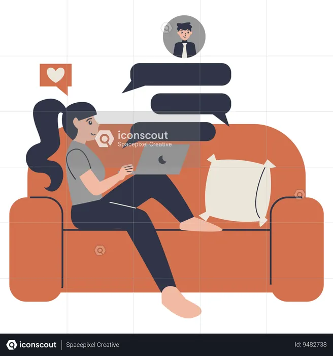 Woman using social network  Illustration